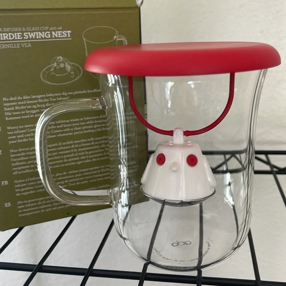 Qdo Birdie Swing Nest Tea Infuser and Glass Cup